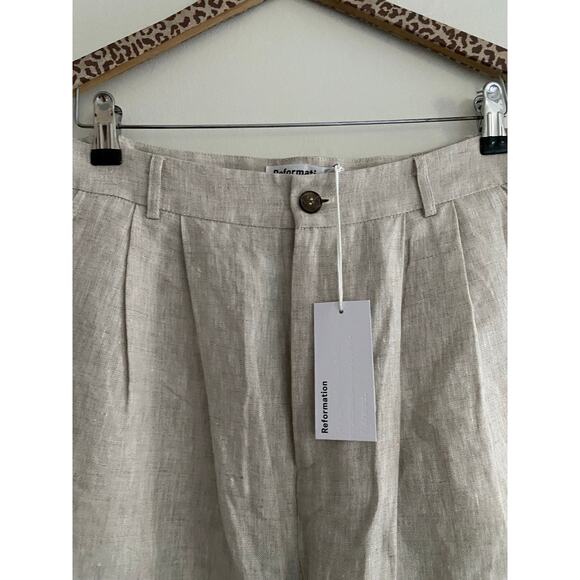 REFORMATION NWT Mason 100% Linen Oatmeal Tan Pants Size 8 - Picture 5 of 12